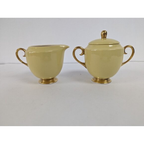 Flintridge Sylvan China Small Sugar Bowl and  Creamer Dish California Yellow - Picture 1 of 12